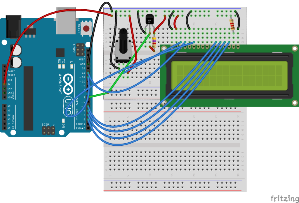 LCD display Arduino UNO breadboard diagram
